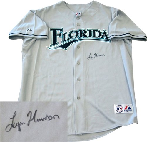 Logan Morrison Autographed/Hand Signed Florida Marlins Authentic Away Jersey