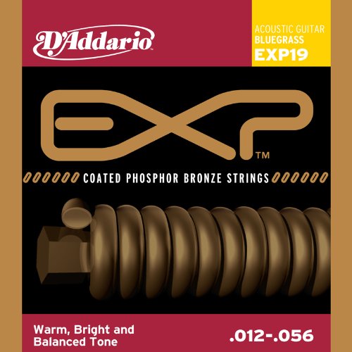 D'Addario EXP19 Coated Phosphor Bronze Acoustic Guitar Strings, Light Top/Medium Bottom/Bluegrass, 12-56 On Sale