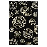 Black and Cream White Contemporary Swirl Rug R127002 (4'11 x 7'6) by Area Rug World