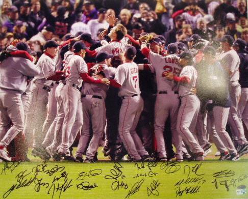Boston Red Sox - World Series Team Celebration - 2007 Team Autographed 16x20 Photograph with 22 Signatures