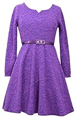 Girls Knit Long Sleeves Fit-and-Flare Jacquard Belted  Dress