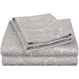 Cotton Blend 600 Thread Count, Deep Pocket, Soft, Wrinkle Resistant 4-Piece Queen Bed Sheet Set, Paisley, Grey