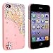 niceeshop(TM) Bling Crystal Rhinestone Jeweled Case for iPhone 4 4S +Screen Protector (Pink Red Butterfly Bow Case)