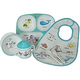 6 Piece Set Baby Cie La Mer: Ocean or Seaside Melamine Colorful DinnerWare with Wording