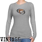 NCAA Pacific Tigers Ladies Ash Distressed Logo Vintage Long Sleeve Slim Fit T-shirt