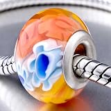 Pugster Yellow Blue Flower Murano Glass Beads - Pandora Chamilia Biagi Bead & Bracelet Fit