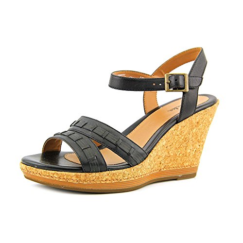 Clarks Pitch Cocoa Open Toe Leather Wedge Sandal