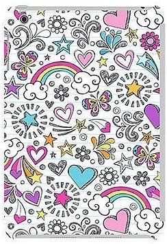 iPad Mini Case - White with Multi Color Girly Doodles