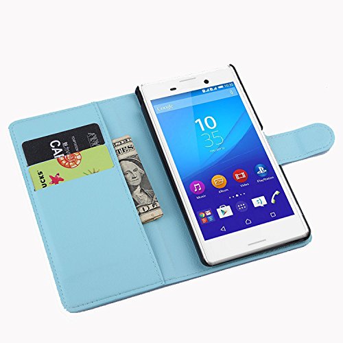 Sony Xperia M4 Aqua Case - Demomm(tm) Flip Pu Leather Wallet Case Holder Cover with Stand / Card Slots for Sony Xperia M4 Aqua (Blue)