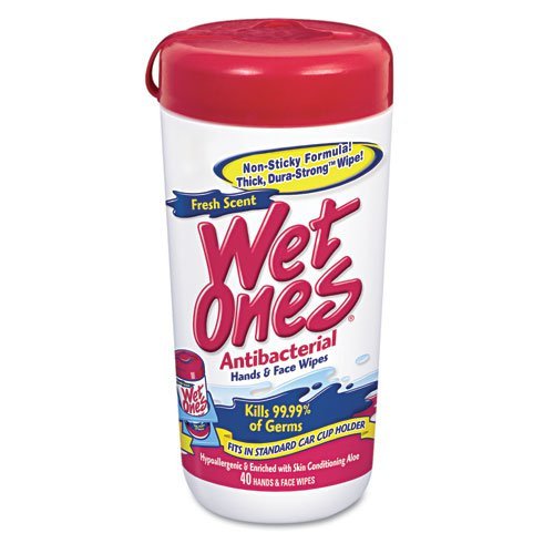 Wet Ones Antibacterial Hands & Face Wipes Fresh Scent 40 Count Canister (Pack of 6)