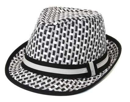Paper Straw Trilby Fedora Black & White Combo Men Women S/m