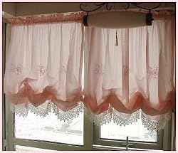 Victorian Pink Ruffle Adjustable Balloon Curtain w/lace