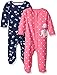 Carter's Girls' 2-Pack Cotton Sleep and Play, Navy Floral/Pink Dot, 9 Months