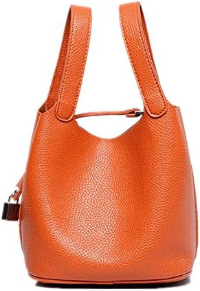 JJ Fashion 2016 Cow Leather Bucket Style Women Handbag Orange