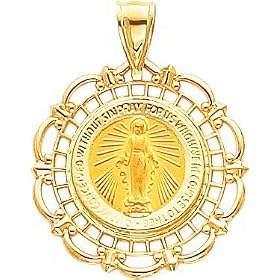 14K Gold Virgin Mary Medal Charm by