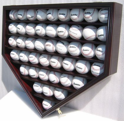 46 Baseball Display Case Cabinet Holder w/ UV protection-Mahogany