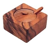 Pacific Merchants Acaciaware, Square Condiment with Lid and Spoon, Made of Acadia Hardwood