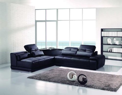 New 3pc Contemporary Leather Sectional Sofa #AM-L861-B-BLACK