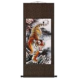 Handmade Tiger Scroll Wall Art Painting