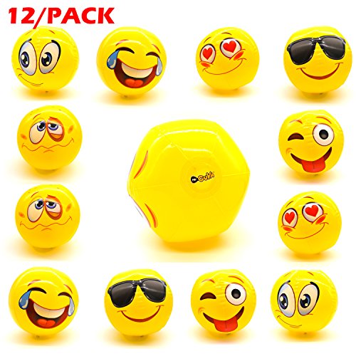 MrCUYA Emoji Inflatable Beach Balls 12-Pack of 12