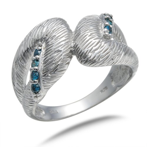 0.15 CT Blue Diamond Ring In Sterling Silver in Size 7