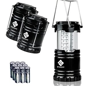 Etekcity 3 Pack LED Camping Lantern Flashlight, Ultra Bright Camping equipment (Black, Collapsible)