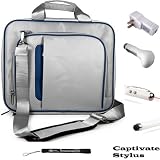 SILVER BLUE Smart Travel Carrying Case with Optional Adjustable Shoulder Strap // Airport Check-Point-Friendly // For The New Apple iPad 3 ( 3rd Generation 16GB 32GB 64GB Compatible with All Versions) + Includes a WHITE Travel USB Car Charger Kit + Includes a WHITE Travel USB Home Charger + Includes a Professor Pen 3 in 1 Red Laser Pointer / LED White Light / Stylus / White Pen + Includes an eBigValue TM Determination Hand Strap Key Chain