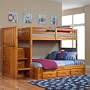 Honey Twin Full Staircase Mission Bunk w/ 3 Drawers: Desk Hutch & Chair, TV Stand, 5 Drawers