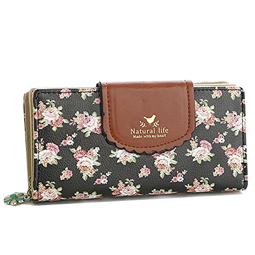 ETIAL Women's Vintage Floral Zip Wallet Faux Leather Card Holder