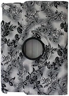 iStyle Dealer New PU Leather Luxury Stylish Slim-Fit Ultra Lightweight 360 Degrees Rotating Modern Art Embossed Flower Pattern Design Series Smart Cover Case Skin with Auto Sleep / Wake Feature & Multi-Angle Viewing for iPad 6 ipad air 2 Generation 2014 Release with Free Gifts Bonus Stylus Pen and Cleaning Cloth Pad - Black&White