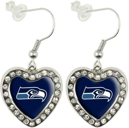 NFL Seattle Seahawks Crystal Heart Earrings with Team Logo
