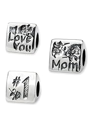 I Love You Mom, 3-Sided Sterling Silver Charm for 3mm Charm Bracelets