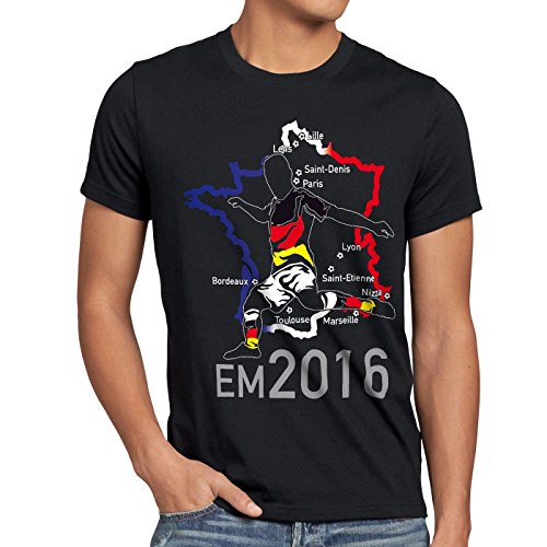 style3 EM 2016 Deutschland Fan Herren T-Shirt Frankreich alle Spielorte, Größe:XXXL;Farbe:Schwarz