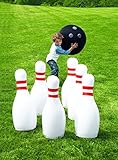 HearthSong Giant Bowling Game, Inflatable - Classic Red, White, and Black - 29"H