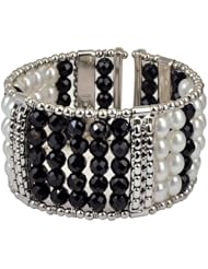 Honora Sterling Silver 6-7MM White Oval Freshwater Cultured Pearl with 6MM Black Onyx Wide Cuff Bracelet