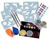 No.1 Complete USA Face Paint Kit with Stencils, Brushes, Sponges, Glitter & BONUS 3 Face and Body Paints & Stick on Gems for Quality Face Painting Fun for Kids & Adults