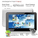 Prontotec 7 Inch HD 1024x600 Capacitive Touch Screen Tablet PC DDR 512MB, ROM 8GB,Dual Core Android 4.2.2, Dual Camera, HDMI, Standard USB Port,Wi-fi, G-sensor (White)
