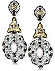 Miguel Ases Mother-Of-Pearl and Jet Beaded 3-Point Drop Earrings