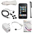 GTMax Black Soft Rubber Silicone Skin Cover Case + Rapid Car Charger + Home Charger + USB Data Cable + 3.5mm Stereo Headset + Full Front LCD Screen Protector + Stylus Silver for Apple iPod Touch 8GB 32GB 64GB 3rd 3G Generation NEWEST MODEL