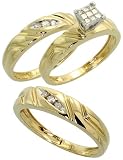 14k Yellow Gold Trio 3-Piece His (5mm) & Hers (4mm; 5mm) Wedding Band Set, w/ 0.25 Carat Brilliant Cut & Invisible-set Diamonds; (Men's Size 9 to 12; Ladies' Size 6 to 8)