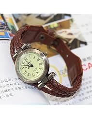 JOINNEW@ 2013 Luxury New Fashion Retro Weave Wrap Around Leather Bracelet Quartz Woman Wrist Watch Designer Gift Brown