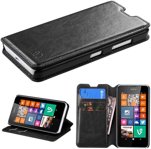 Customerfirst - Flip Wallet Pouch, Slim Folio Case with Kickstand, 2 Credit Card Slot Wallet Pouch Leather Wallet Folio Case, Credit Card ID Slots, Currency Pocket, For Microsoft Lumia 640 LTE , Slim Folio - Free Key Chain Flash Light (LEATHER BLACK)