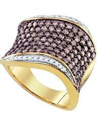 1.75 Carat (ctw) 10K Yellow Gold Round White & Cognac Diamond Ladies Fashion Cocktail Right Hand Band