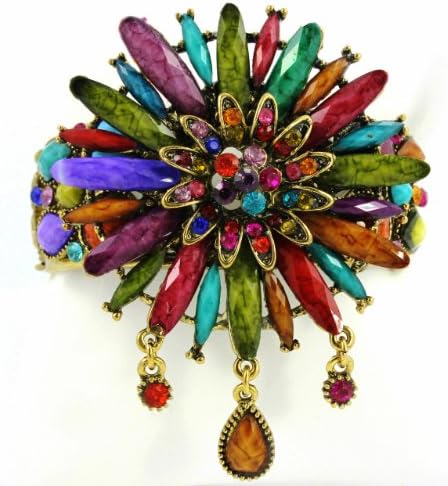 Chelsea Hill Punky Gems Collection Multi-color Giant Flower Gold-Tone Hinge Bracelet