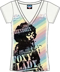 Junk Food Jimi Hendrix Foxy Lady White V-Neck Juniors/Ladies T-Shirt Tee