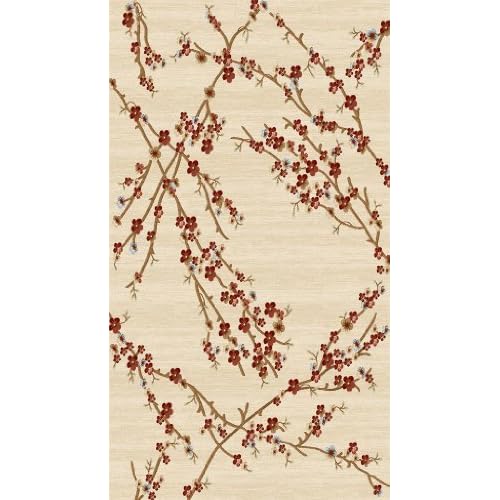 1025 Cream Burgundy Beige Blue Floral Branch Print 5x7 (5