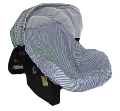 Infant Car Seat Cover, Baby Car Seat Cover, Slip Cover-Navy Seersucker with Lime Accents! picture