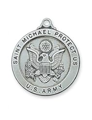 Antique Silver Pewter 1" St. Saint Saint Michael the Archangel Archangel Army Pendant Necklace Medal w/24" Chain & Box