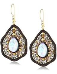 Miguel Ases Leather and Abalone Small Tear Drop Earrings