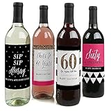 Chic 60th Birthday - Pink, Black and Gold - Wine Bottle Labels Birthday Gift - Set of 4